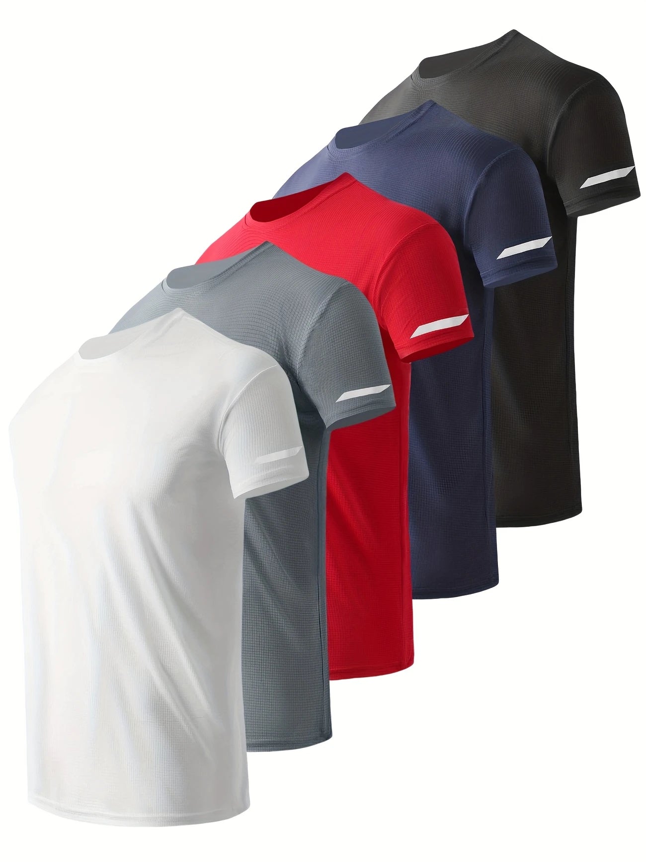 5pcs Men's Moisture-Wicking Quick-Dry Sports T-Shirts - Breathable Polyester