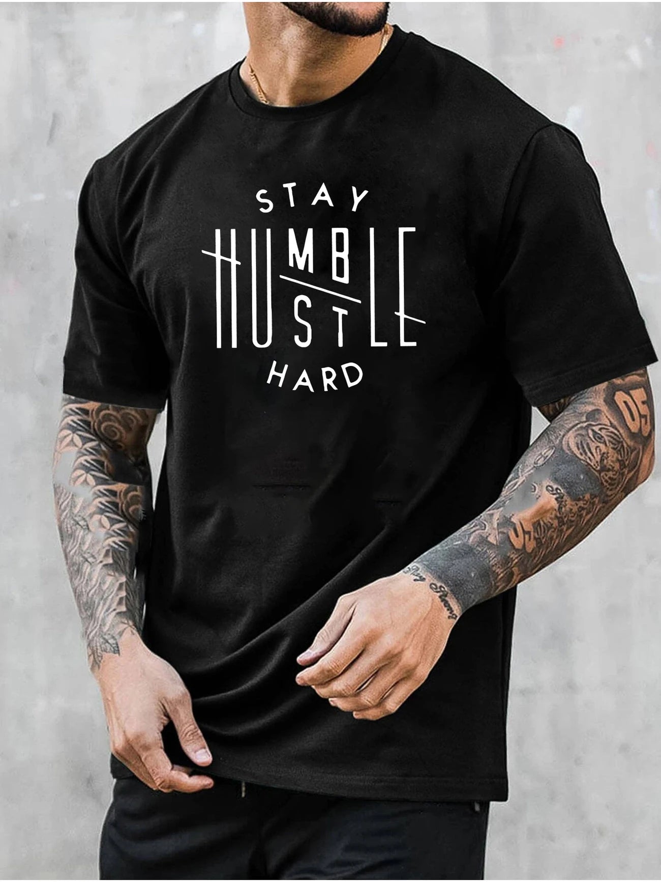Stay Humble" Men's Inspirational Printed T-Shirt - 100%