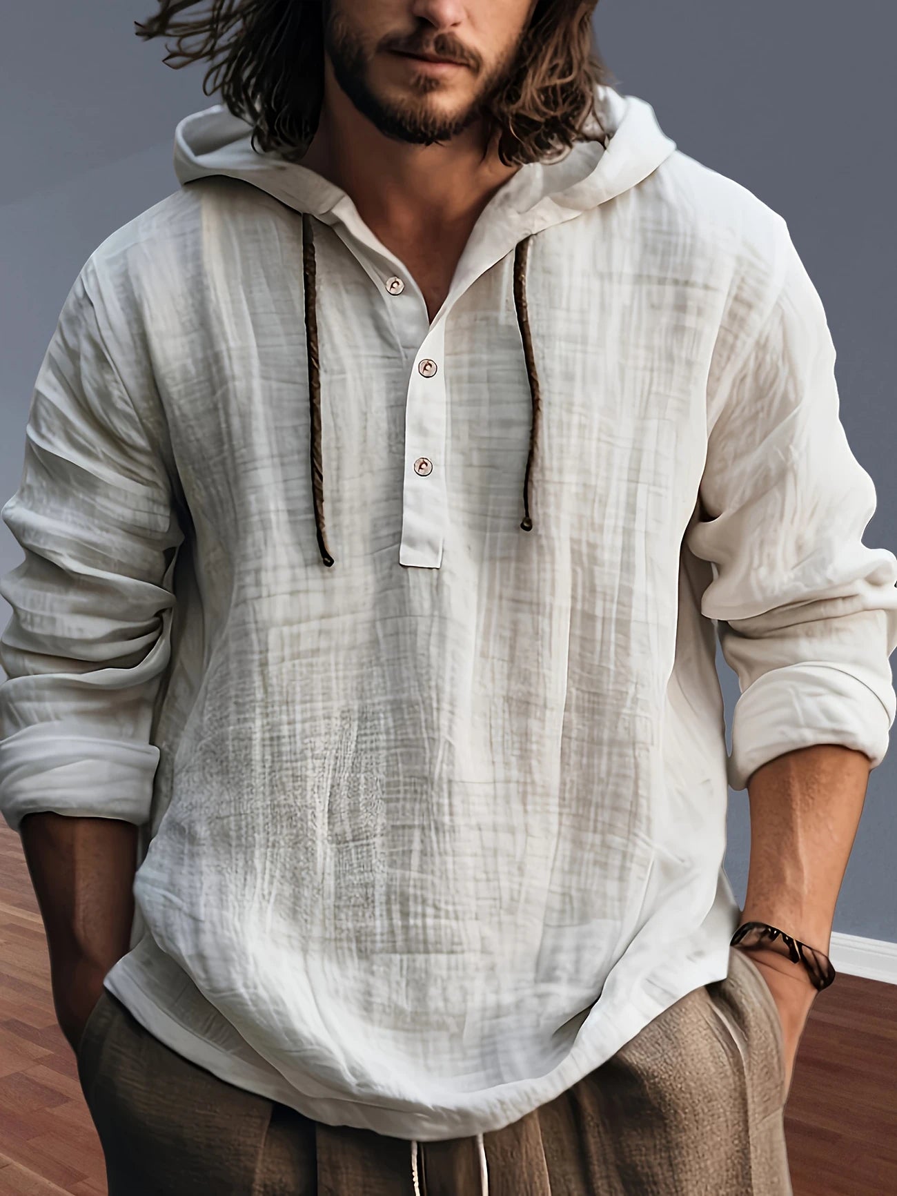 Men'S Spring And Autumn Shirt With Hat Sweatshirt, Long Sleeved